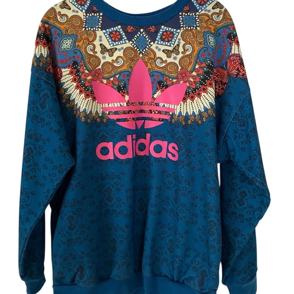 Adidas x Farm Rio Borbomix Butterfly Graphic Trefoil Sweatshirt:  Size Medium - Picture 3 of 6